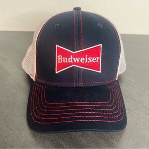 Budweiser Beer SnapBack Trucker Hat Mesh Bag Navy Blue With Red Logo H3 Headwear